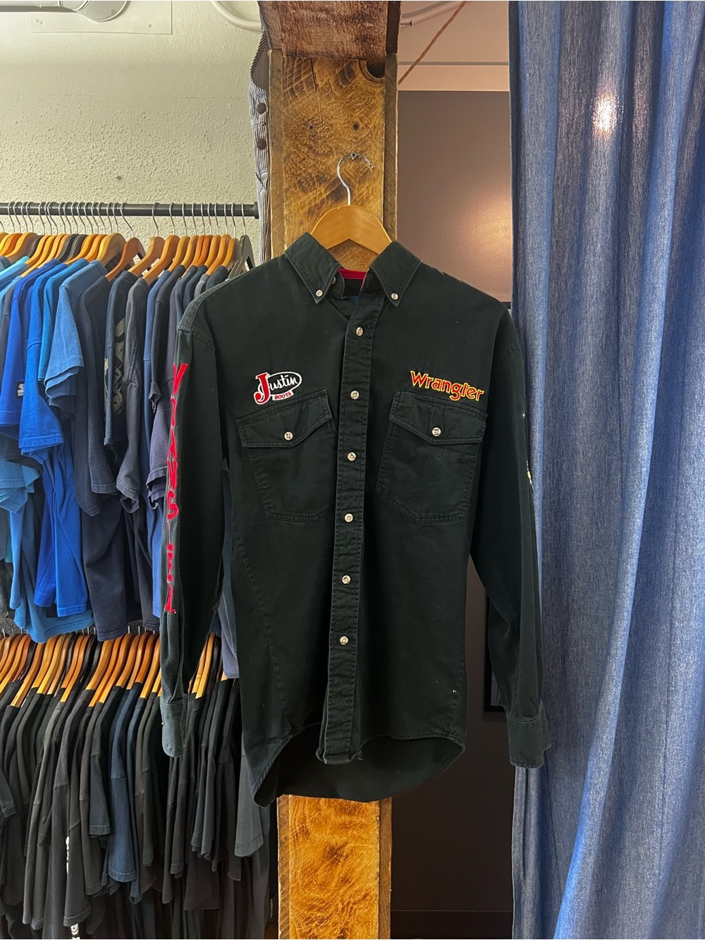 Vintage Wrangler Justin Boots Black Button-Up Shirt